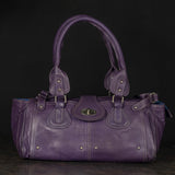 Purple Pebbled Leather Handbag with Contrast Stitching